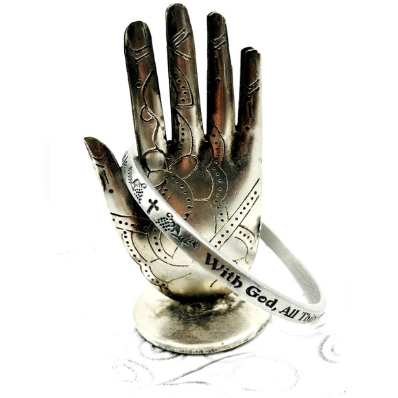 Matthew 19:26: With God all things are possible Silver Tone Bangle Bracelet - Picture 1 of 4